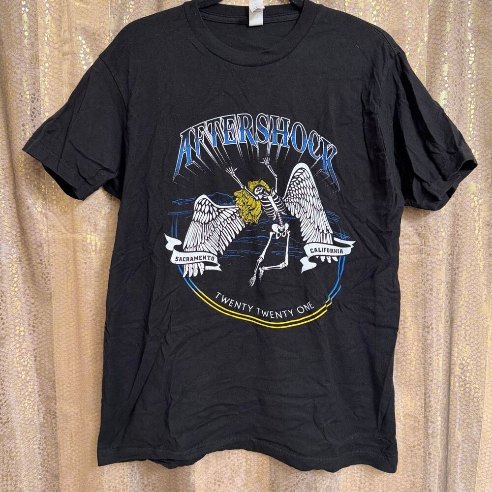 Aftershock 2021 Tour Playlist Black Winged Skeleton Graphic T Shirt Large